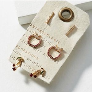 Anthropologie Apple A Day Earring Set Of 3 NWT